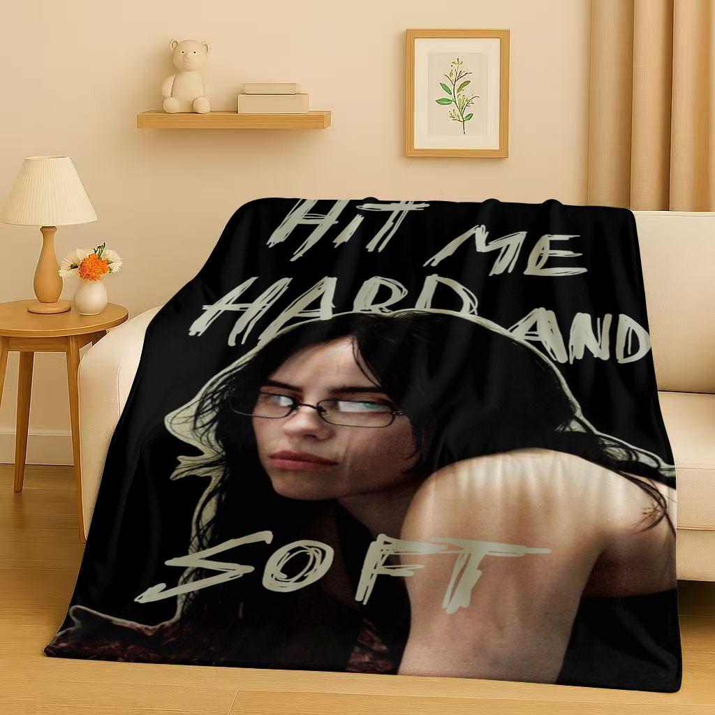 3D Billie Eilish Hit Me Hard and Soft Singer Flannel Blanket,Ultra Soft Warm Plush Throw for Home Bedroom Bed Sofa Cover Kids