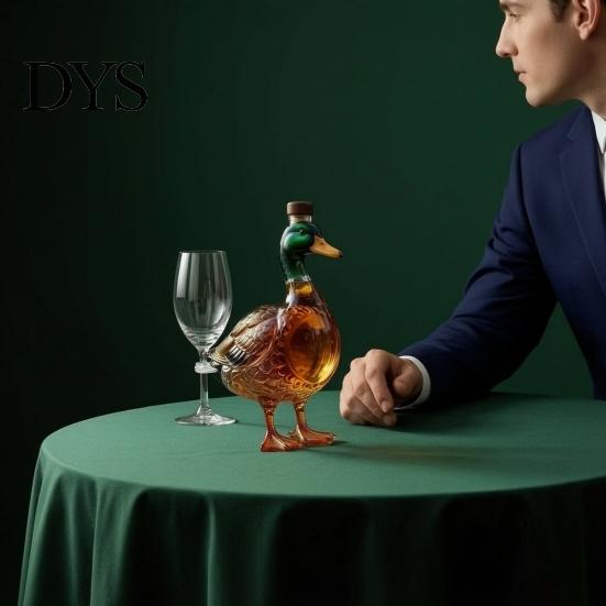 Elegante Decantador de Bourbon Pato Decantador de Whisky, Botella de Vidrio Recta con Tapón, Dispensador de Licor Novedoso de 350 ml Resistente a los Arañazos para el Hogar