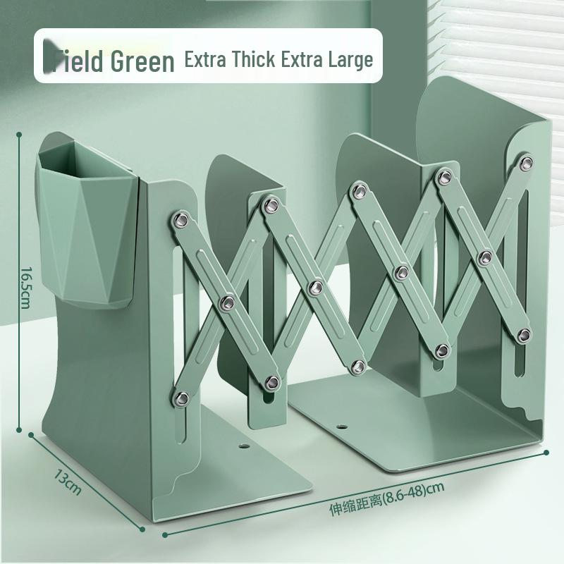 Integrated Desktop Book and Pen Holder Rack with Folding Bookends for Students