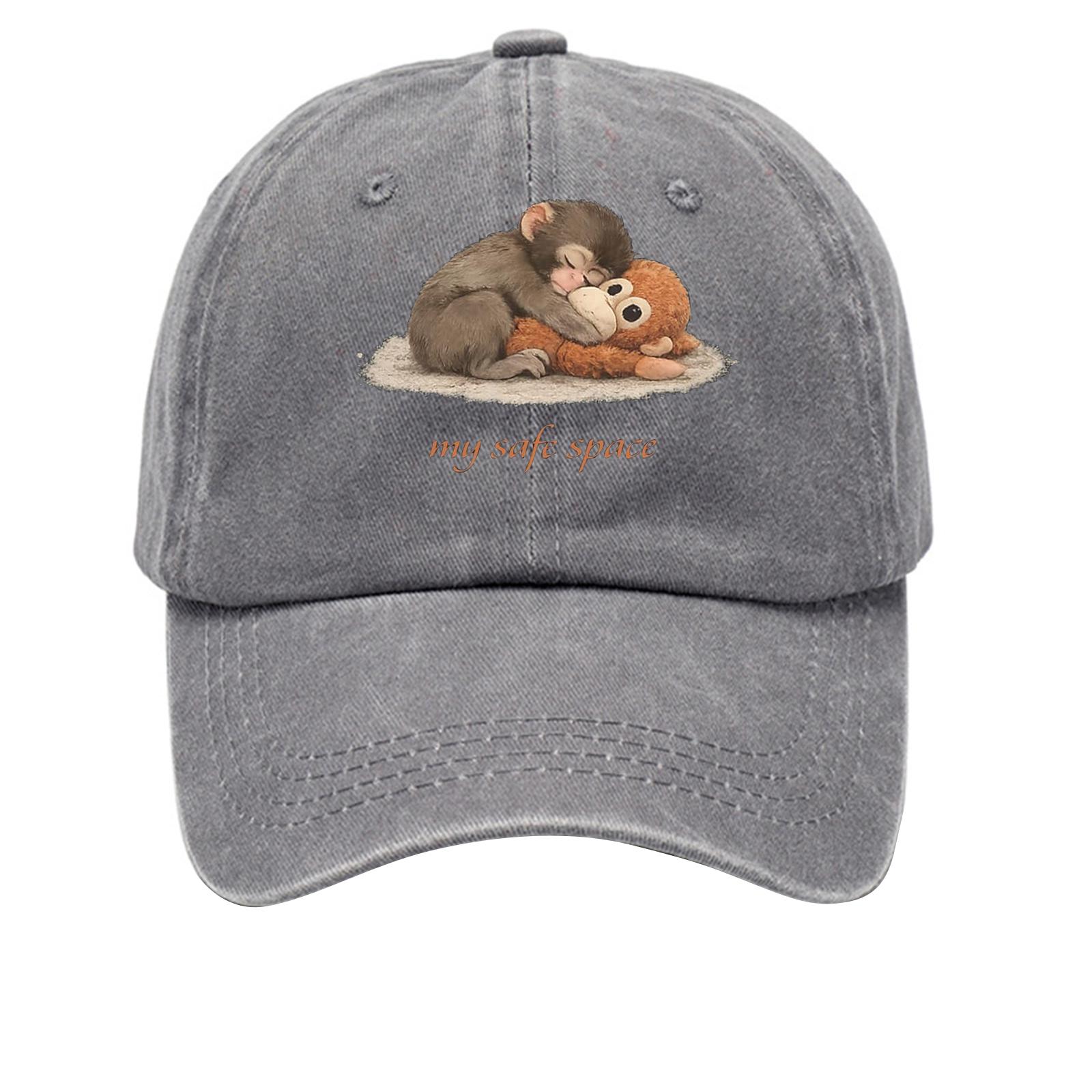 Washed Cotton Baseball Cap Soft Top Denim Hat Vintage Style Unstructured Adjustable Fit Embroidered Print One Size