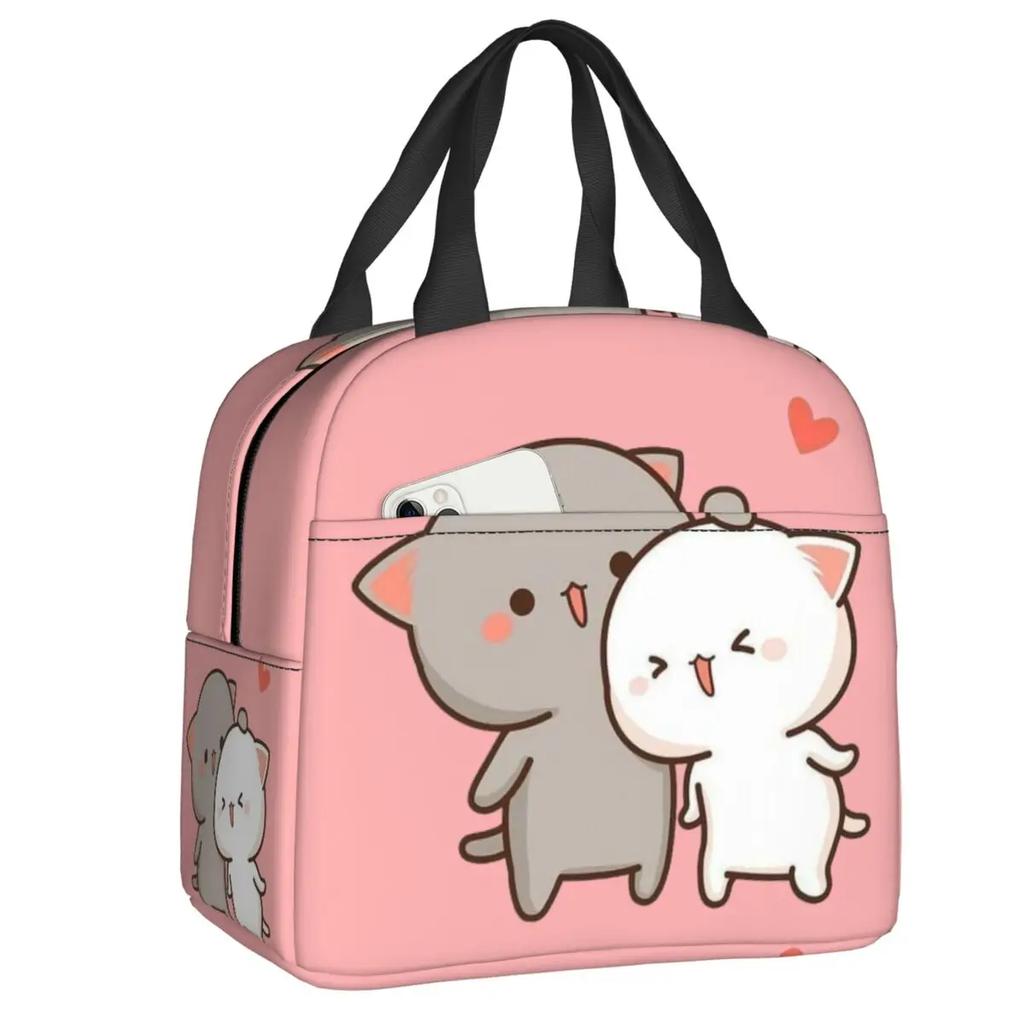 Cartoon Mochi Katze Peach Und Goma Brotdose Frauen Wiederverwendbar Auslaufsicher Kühlbox Thermisch Essen Isoliert Lunchtasche Kinder Schule Kinder