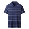 Ice Silk Short-Sleeved T-Shirt Men'S Mid-Lapel Collar Striped Printed Thin High-Elastic Polo Shirt Men'S