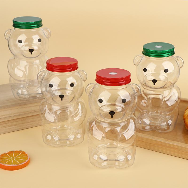 500ml Tragbare Cartoon-Bären Transparente Flaschen Klare Milchtee Kaffee Flasche Für Bubble Tea Saft Milchshake Partyzubehör