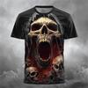 T-shirt da uomo con stampa teschio horror, estate, girocollo, manica corta, alla moda, vestibilità larga, abbigliamento streetwear vintage da uomo