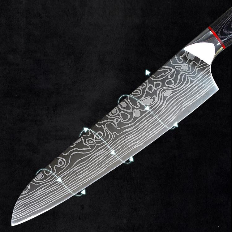 German Steel Damascus Pattern Chef's Knife Slicing Knife Sashimi Knife Stainless Steel Kitchen Knife Wooden Handle Knife