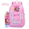 2Pcs/set K-pop Printed Backpack with 750Ml Water Bottler for Teenager Girl Boy Bookbag Kid Gift Large Capacity waterproof Travel Bag Mochila
