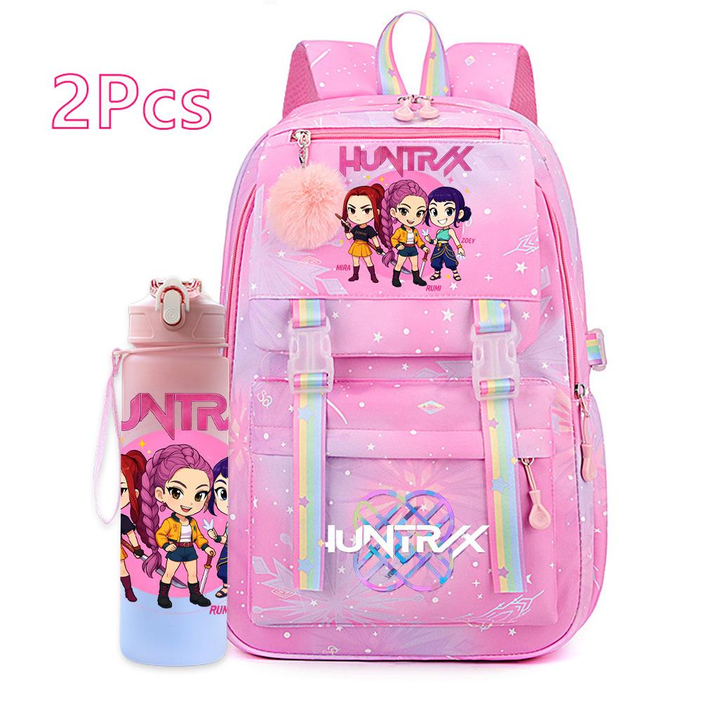 2Pcs/set K-pop Printed Backpack with 750Ml Water Bottler for Teenager Girl Boy Bookbag Kid Gift Large Capacity waterproof Travel Bag Mochila
