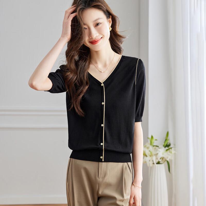 Srcr Women s V-Neck Silk Blend Knit Top M