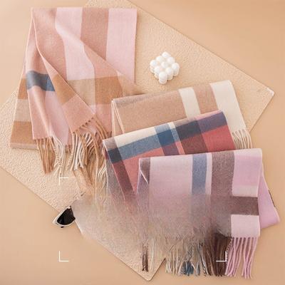 Pure Lamb Wool Scarf for Women In Winter Versatile Plaid Couple Warm High End Men's Scarf