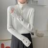 Autumn and Winter Slim Pit Striped Turtleneck Elegant Button-down Knitted Sweater
