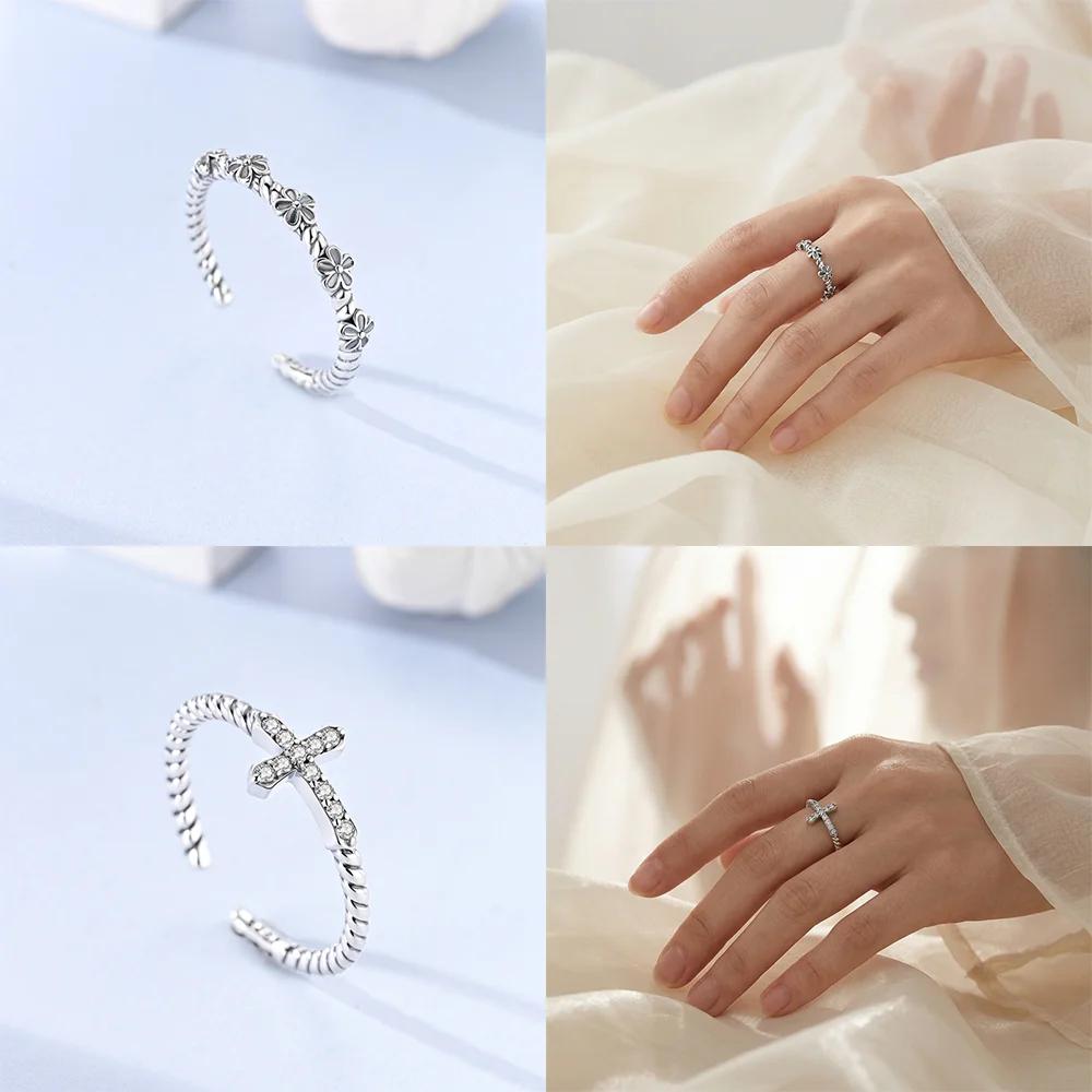 CopperHorse Head Flower Cross Open Rings Blue Zircon Open Rings for Women Dating Travel Wedding Anniversary Jewelry Gift