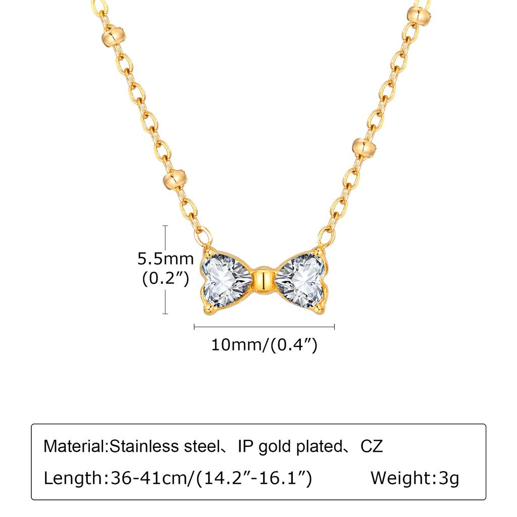 Stainless Steel Bead Chain Zircon Bow Necklace,Brilliant Cubic Zirconia Bow Pendant Necklace for Bridal Wedding Accessories