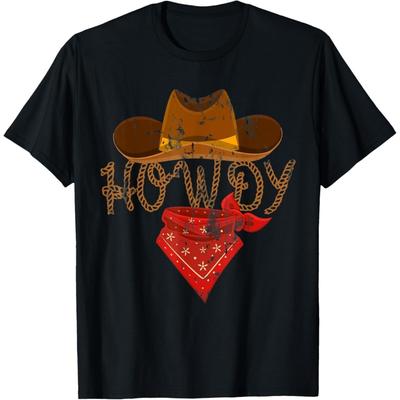 Figured Cowboy Howdy T-Shirt Western Cowboy Tees Funny Graphic Tshirt Novelty Tee