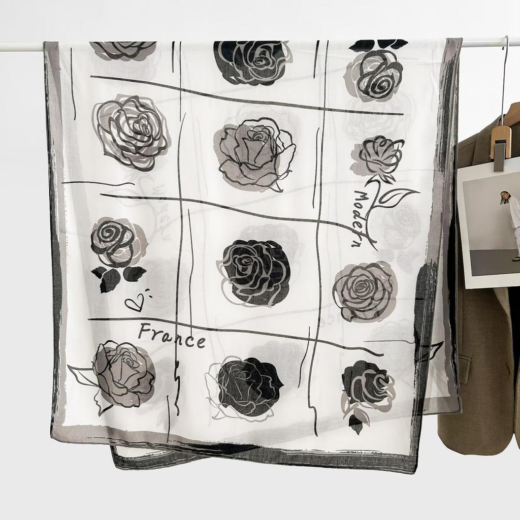 Thin Scarf Versatile Women's Scarf Shawl Imitation Cotton and Linen High-end French Silk Scarf Long Scarf Cross-border Special Supply