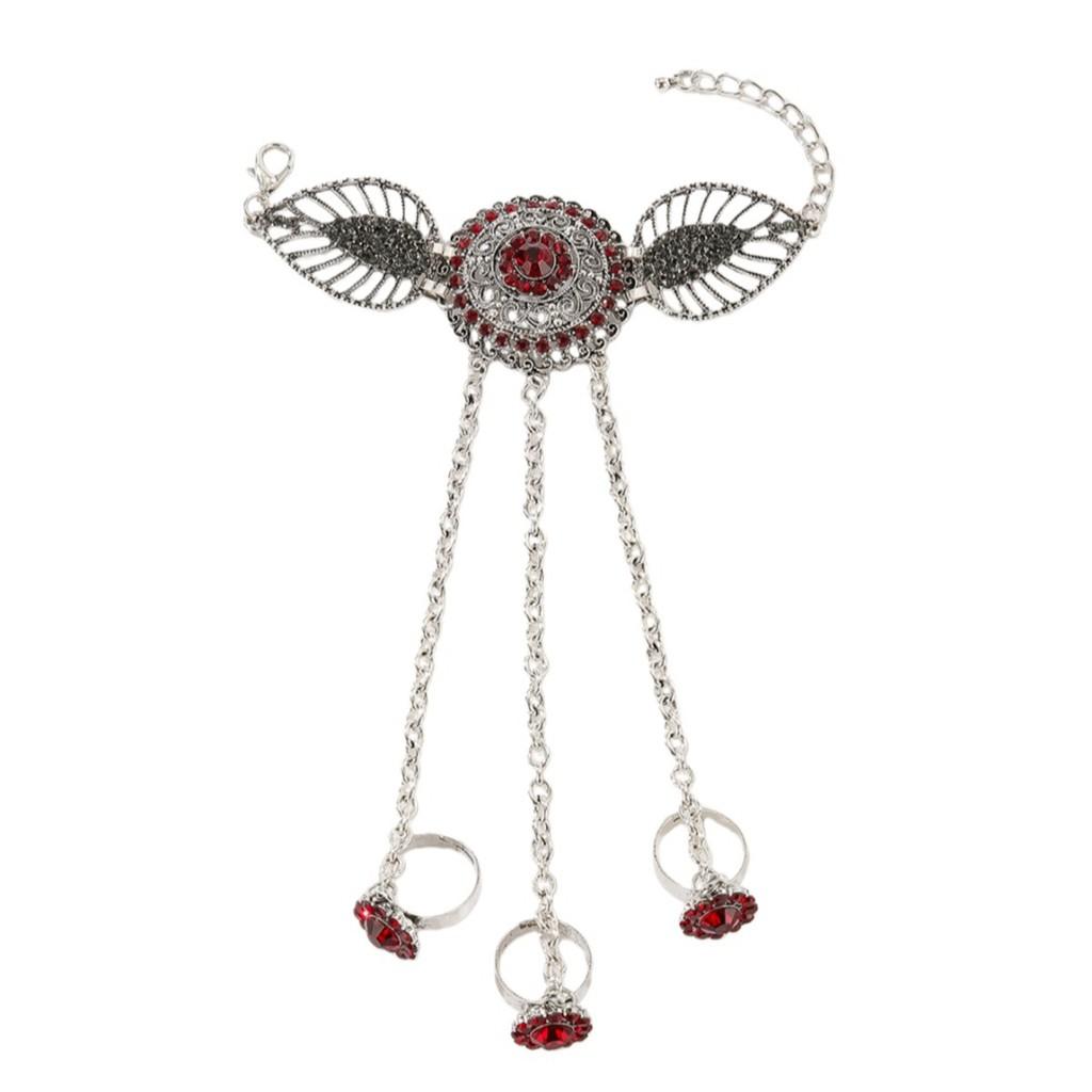 Vintage Geometric Alloy Ruby Ring And Bracelet Set For Women With Rhinestone Embellishments