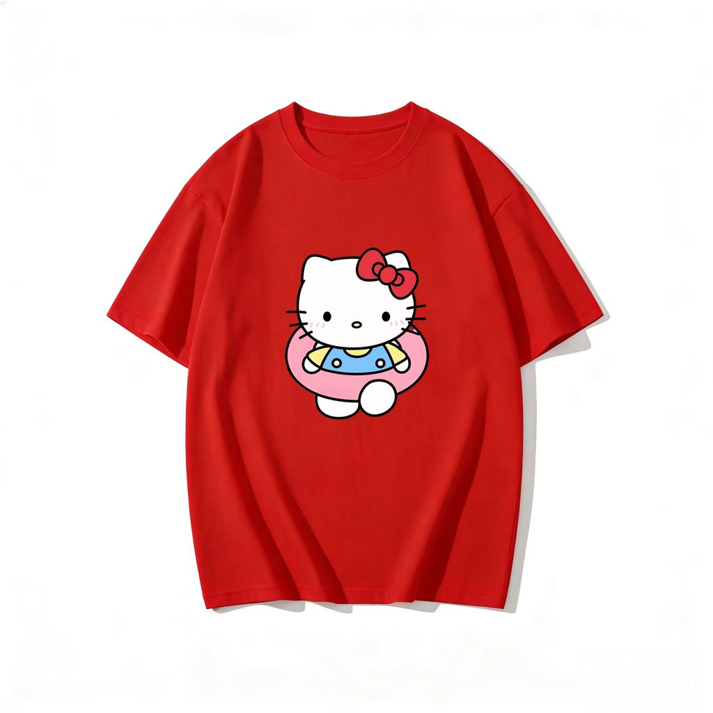 2026 Summer Hello Kitty Cartoon Printed Short Sleeve Pure Cotton Tshirts Womens Family Matching Outfits Harajuku Y2k Tops Tee