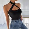 European and American women's clothing solid color neck cross small vest sexy slim slim top women's vest
