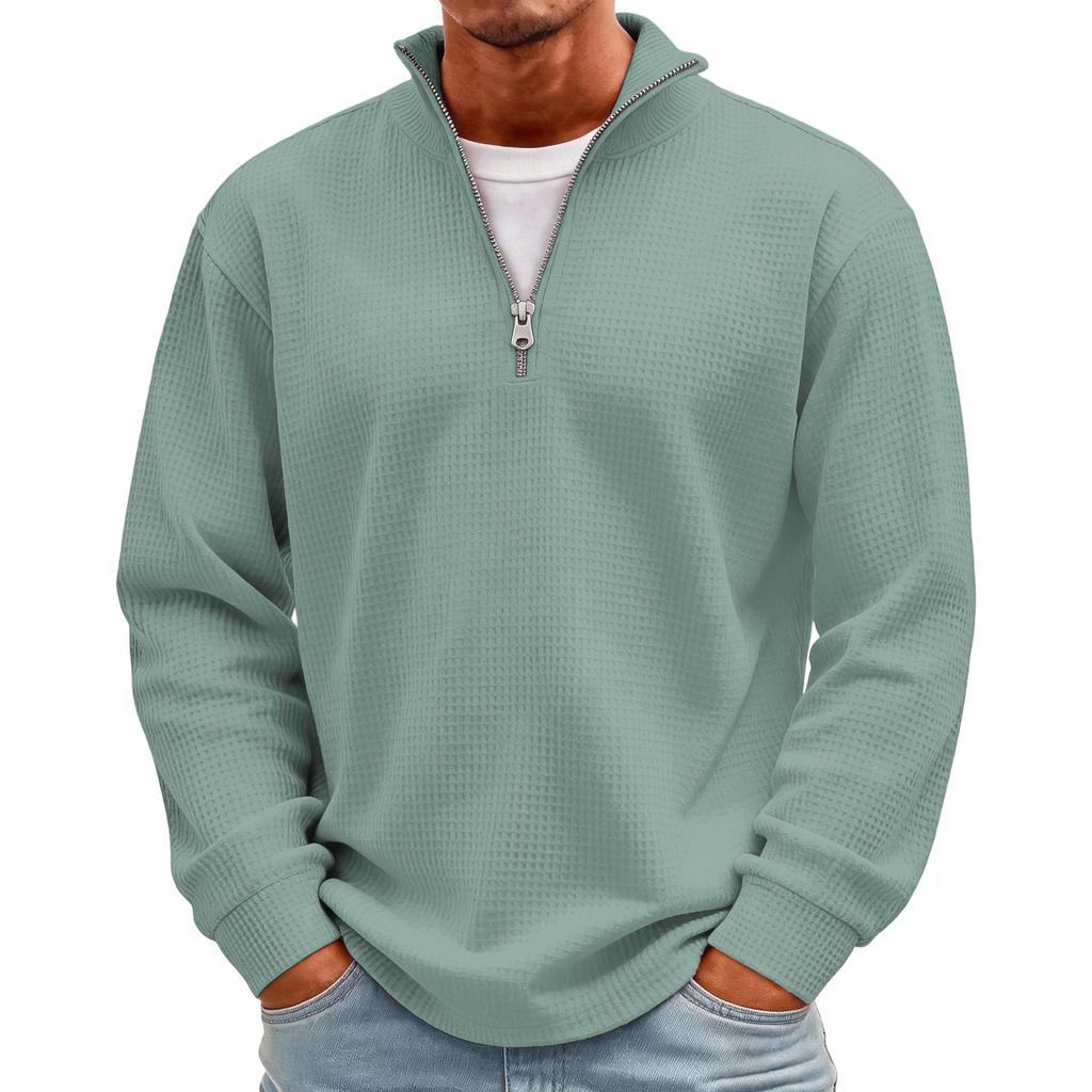 Men's Casual Knit Long Sleeve Pullover with Stand Collar and Ribbed Cuffs