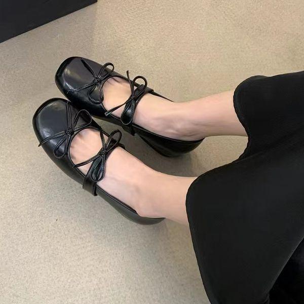 2025 flache vielseitige Feenschuhe mit eckiger Spitze, einzelne Schuhe mit Schleife, flache Sohle, Temperament, Doudou-Schuhe