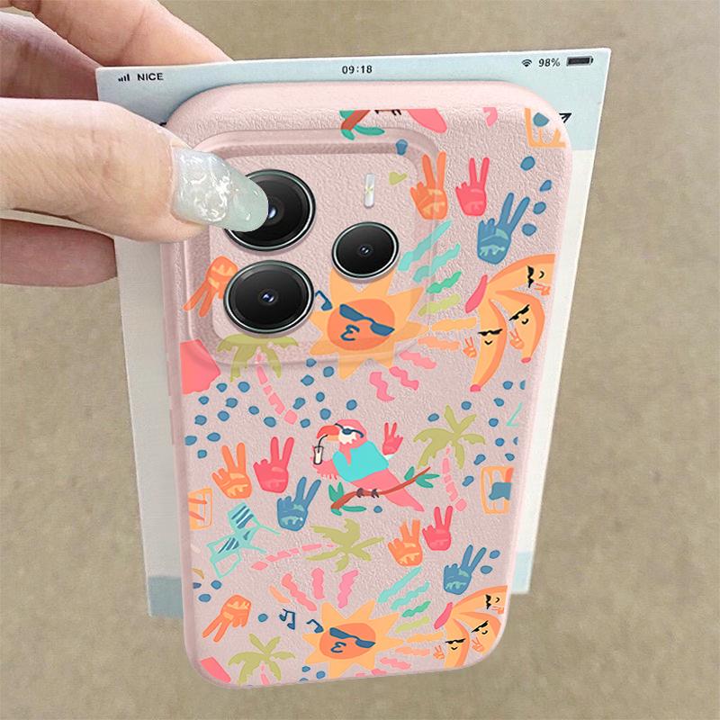Kolorowe Etui z Wzorem Kreskówkowym Xiaomi 14T 13T 11T Pro Skórzana Faktura Silikonowe Pokrowiec Funda Dla Redmi Note 14 13 Pro 4G 5G 12 11