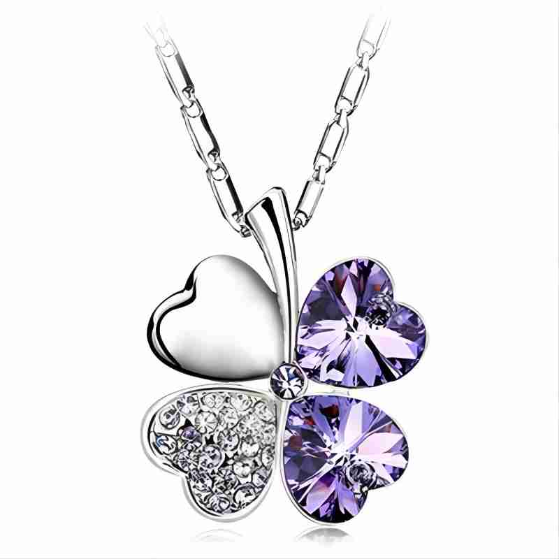 Crystal 4 Four Leaf Leaves Clover Pendant Necklaces Lover Birthday Gift Quality Fashion Jewelry Charm Girl