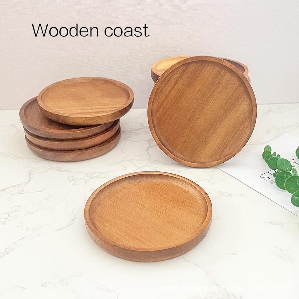 Round Acacia Wood Non-Slip Coaster Mat (13cm) for Tea, Coffee, or Desktop Protection