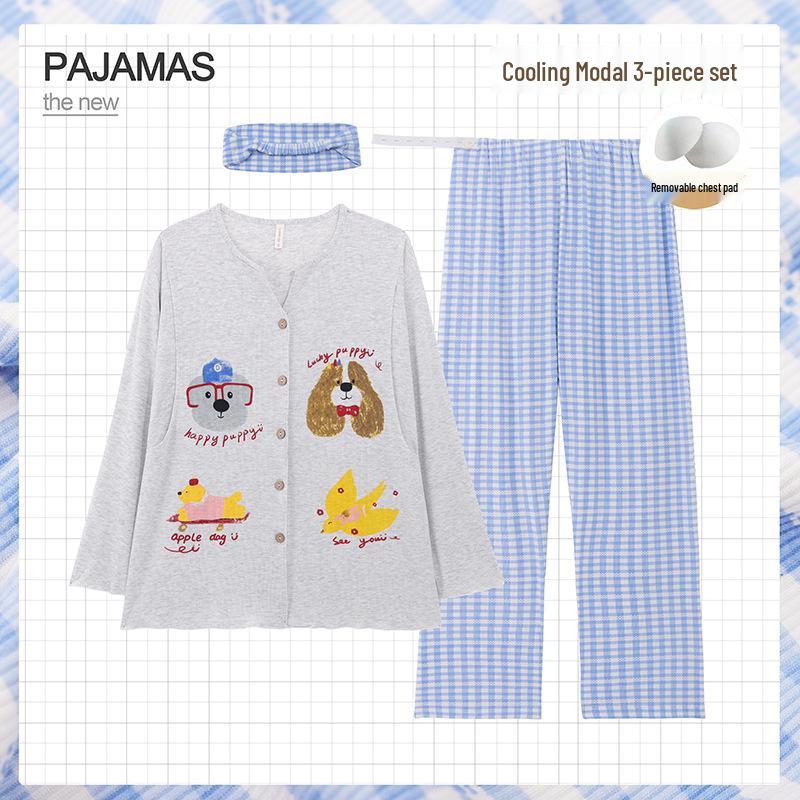 

Модальная пижама для беременных с нагрудными вкладышами: Легкая послеродовая одежда для кормления грудью для лета и весны. XL - Recommended 120-140 lbs