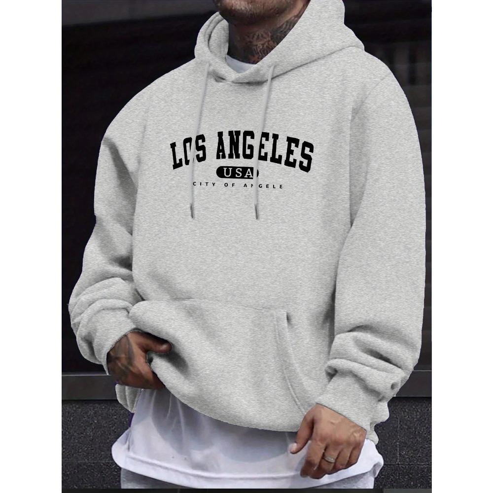 Los Angeles Usa Print Men_s Long Sleeve Drawstring Print Hoodies Tshirt COTTON For Men Casual Autumn Winter