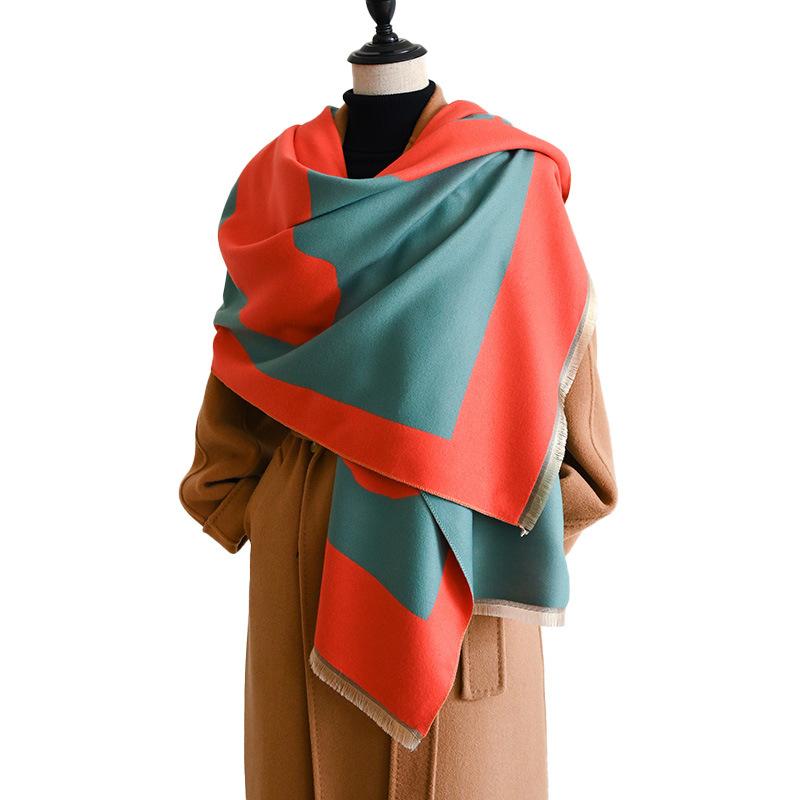 classic contrasting colors horse double-sided women's imitation cashmere warm scarf fashionable and simple shawl scarf
