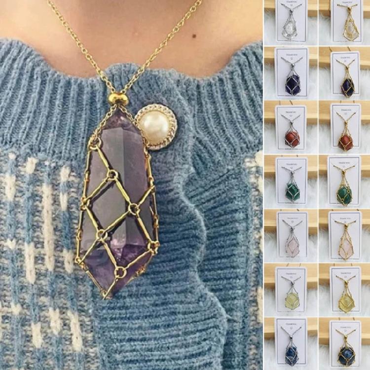 Crystal Cage Necklace Fashionable Metal Chain Neckwear Women Men Collecting Stone Holder Neckchain Jewelry Silver/Gold
