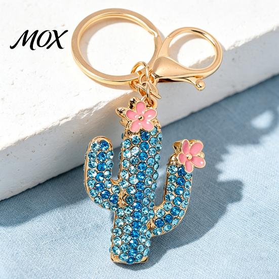 Golden Plated Key Holder Bling Rhinestone Cactus Keychain, Pink Flower Keyring Pendant Pendant, Handbags Backpacks Purse Charm Accessory Decoration