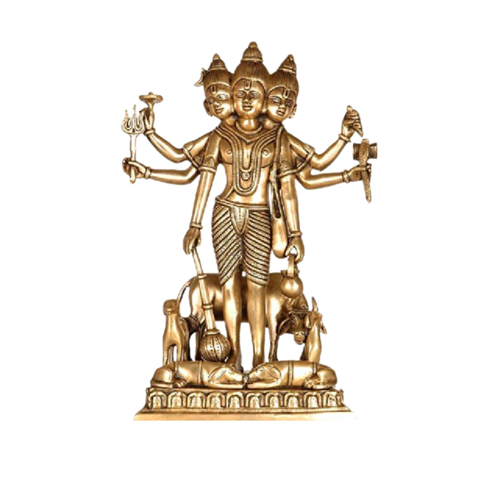 

Ashtadhatu Made Shri Guru Dattatreaya Puja Idol, Antique Brass Puja Idol- 18 Cm