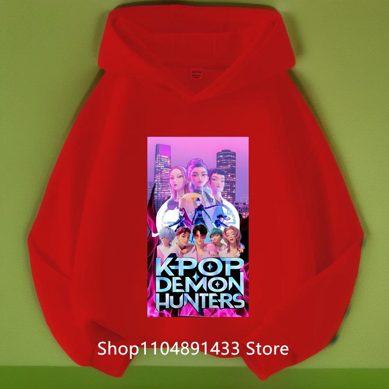 Kpop Dämonenjäger Kinder Logo Merch Hoodies Mädchen Jungen Sportliches Sweatshirt Langarm Lässiger Pullover ohne Kordelzug Hoodie