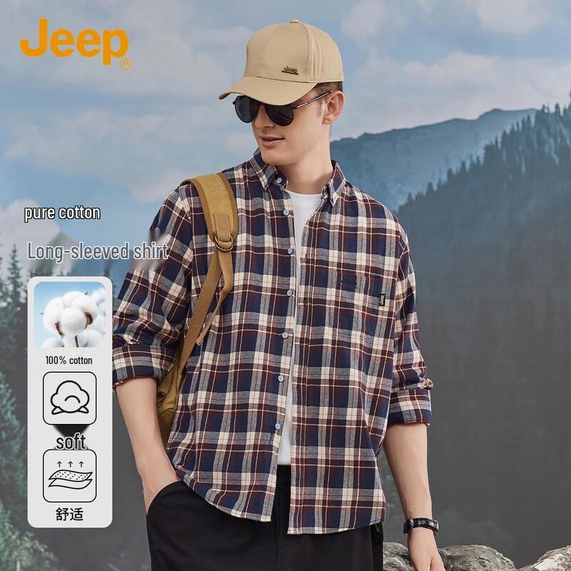 JEEP Men s Brushed Plaid Long Sleeve Shirt XL