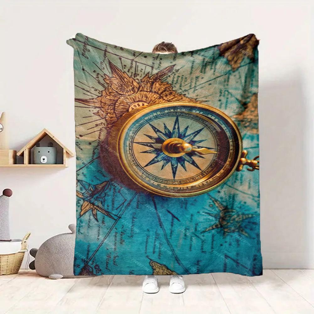 Compass Map Flannel Blanket Throw Blanket Soft Warm Sofa Bed Camping Car Home Decor Unique Christmas Gift C9302637