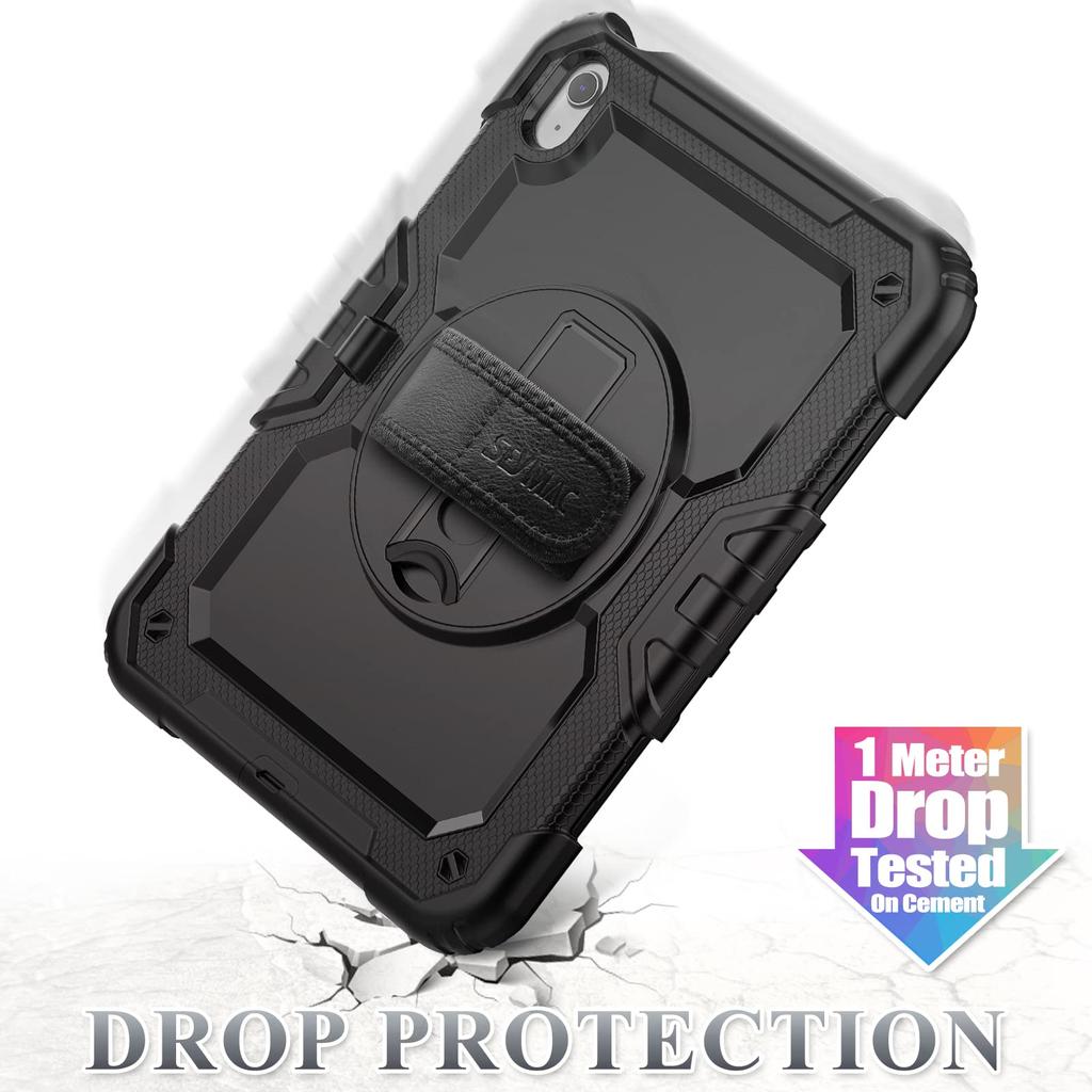 SEYMAC Stock iPad Generation Dedicated Pen Front Cover with Screen Rotating Hand Shoulder Strap (A16) 11th/10th Case, Shockproof, Holder, Protector,