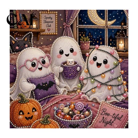 Fai da te Mosaico 3D Artigianato Halloween Pittura con Perle Finte Kit, Fantasma Carino 3D Hobby Antistress per Donne Kit Adulti, Artigianato di Natale Casa