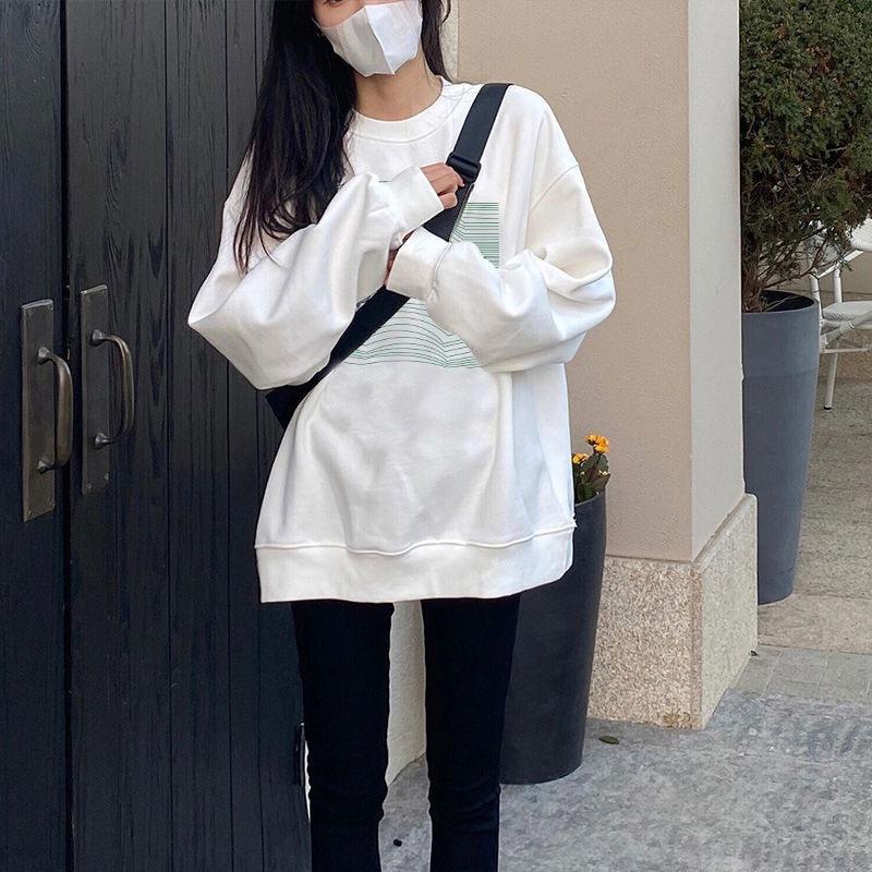 Ladies Pattern Print Pullover Sweatshirt for Autumn Winter Women Oversized Round Neck Long Sleeve Casual Hoodie