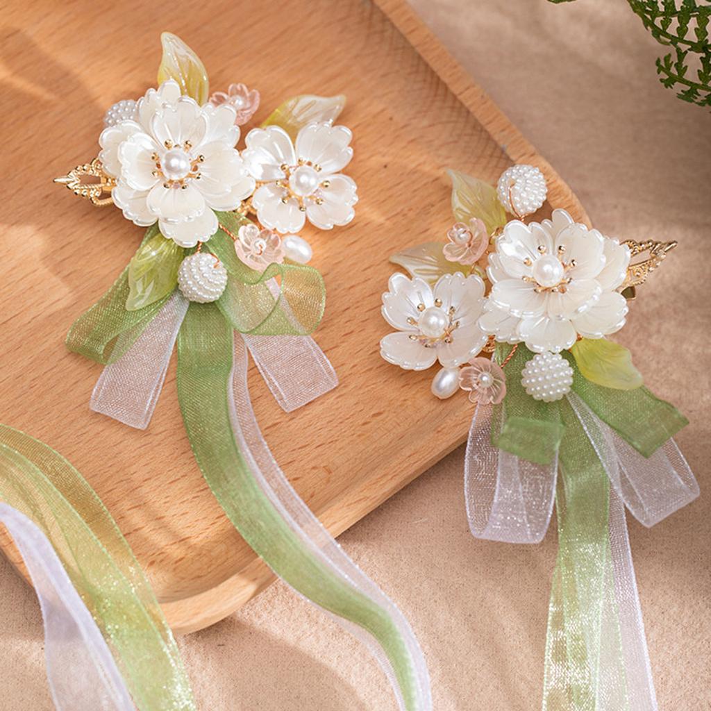 1pair Chinese Hanfu Hair Accessories Red Flower Hairpins Vintage Dress Headwear Long Butterfly Tassels Hair Clip Noiva Jewelry