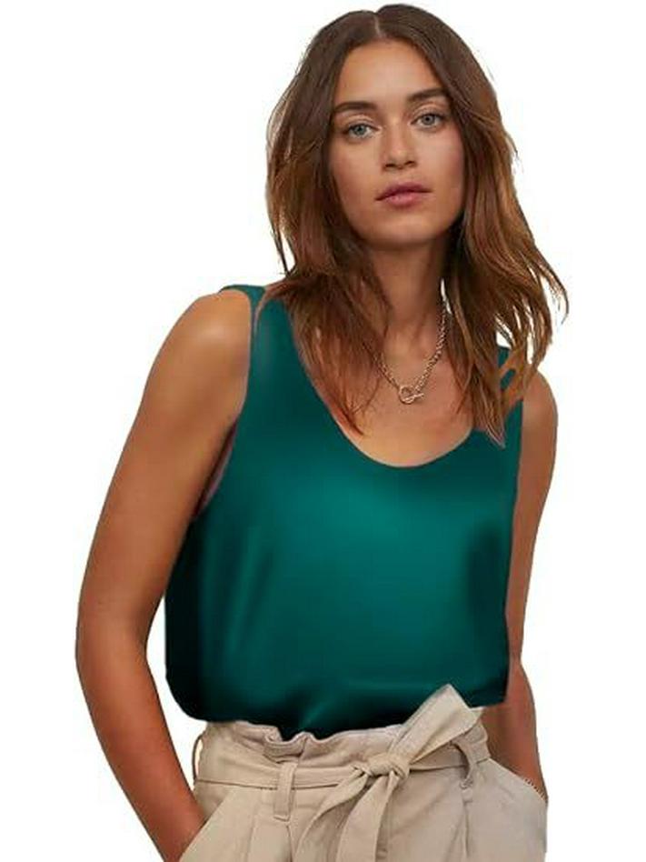 Sleeveless Satin Round Neck Women's Vest - European & American Style