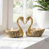 Aluminium Pair of Swans Tea Light Candle Holder with 2 T-Light Candles for Home Décor Living Room | Decorative Romantic Swan Couple Showpiece