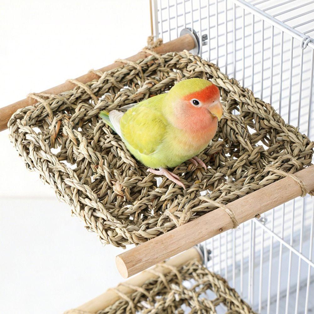 Handwoven Straw Reptile Hammock Breathable Woven Eco-Friendly Bird Swing Mat Chewable Decorative Foraging Mat Toys Bird Cage