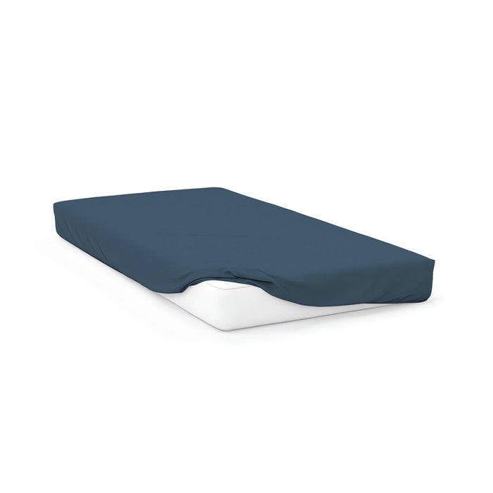57 Thread Cotton Fitted Sheet 140x200 Cm UNI Duck Blue, by Soleil D'ocre