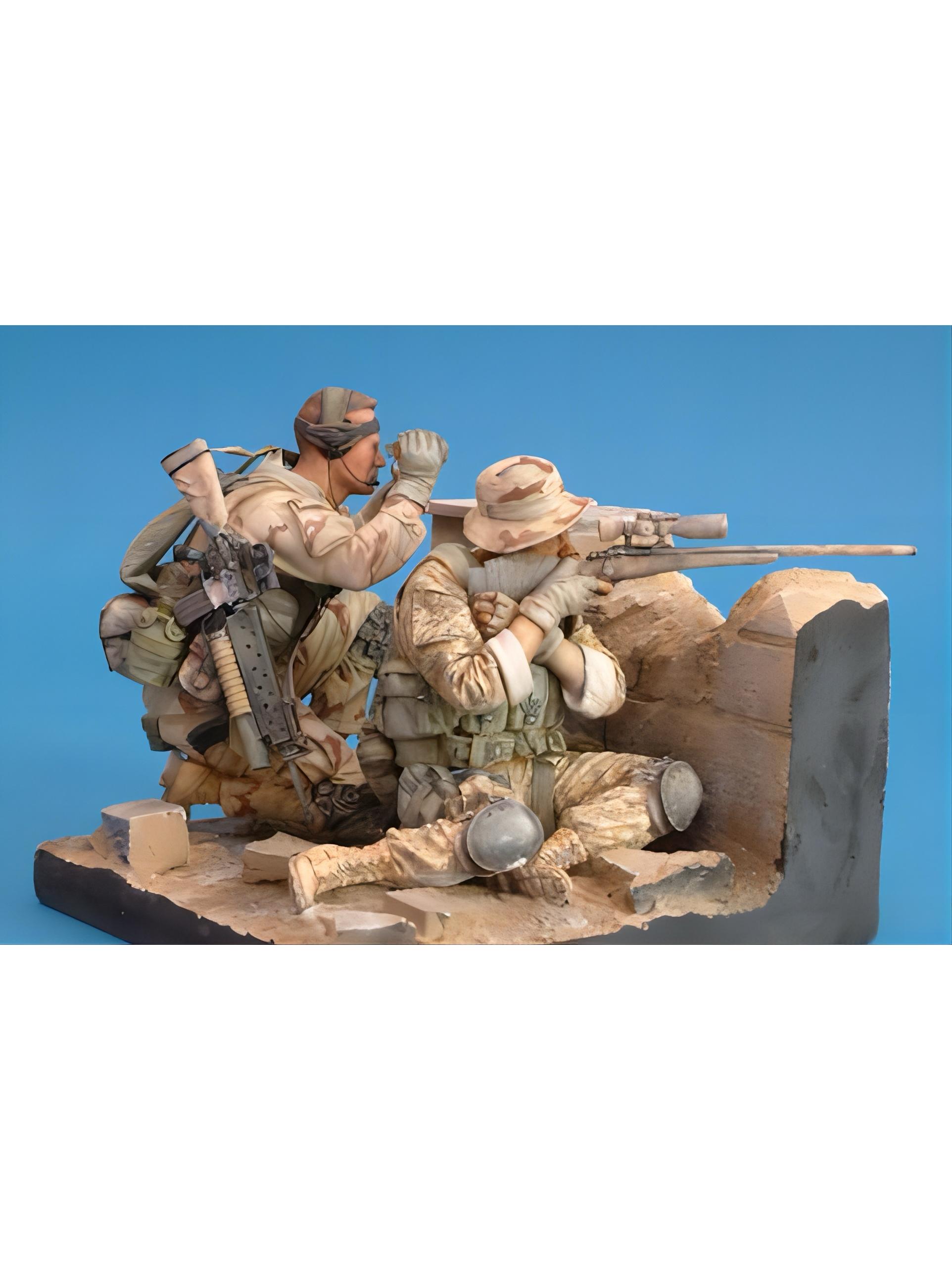 1/16 resin figure unpainted model kit, WWII soldiers, 2 people with scene, unassembled and unpainted GK