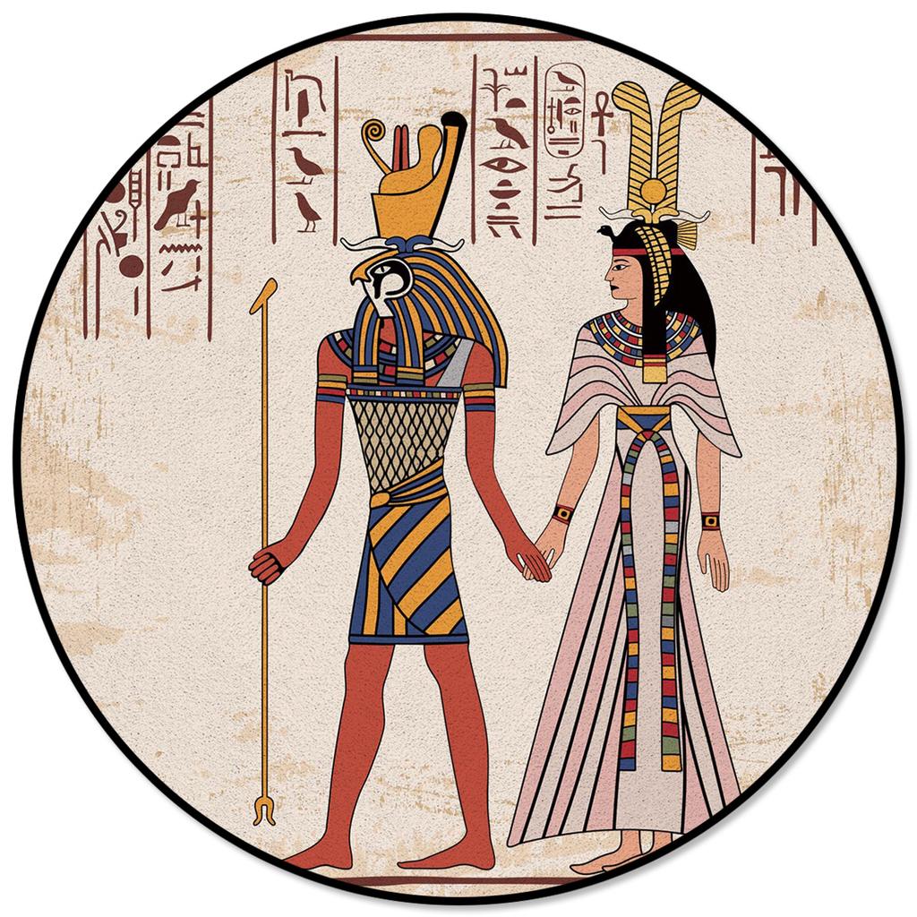 Living Room Bedroom Floor Mats Kids Room Area Rug Egyptian Character Desert Wall Vintage Print Round Rug