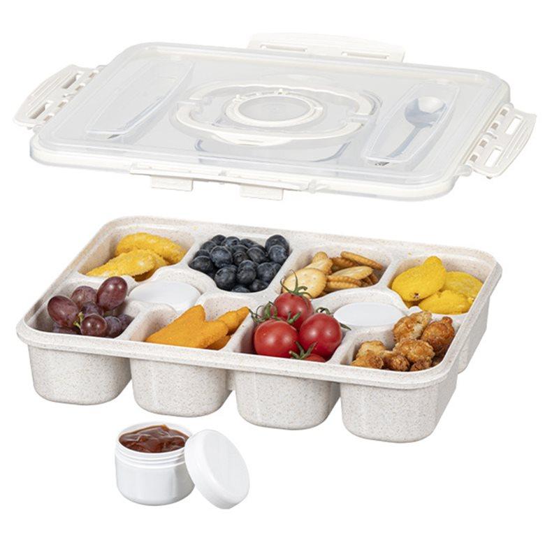 

AB34-Snackle Box With Lid Handle Divided Serving Tray For Charcuterie Board Fruit Candy Veggies For Travel Picnic белый