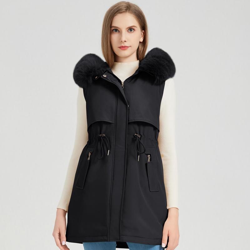 Fashion Winter Coat Female Long Parkas Hooded Faux Fur Collar Detachable Sleeves Loose Thick Warm Women's Jackets