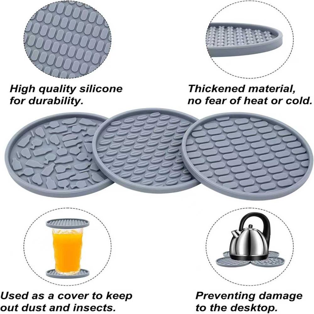 Silicone Drink Coasters with Holder, Set of 6, Outdoor Cup Mat for Hot or Cold Drinks, Thickened, Non-Slip,Non-Stick,