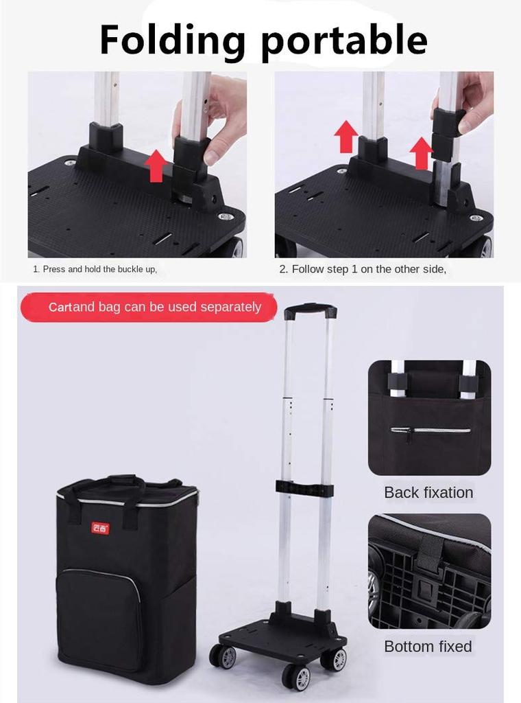Falytemow Foldable Utility Cart with Insulated Foldable Reusable Shopping Trolley Bag with Wheels and Telescoping Waterproof Oxford Fabric Foldable