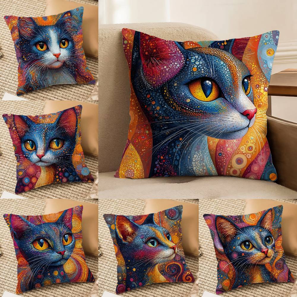 Prints Of The Strange Cats Pillow Case Comfort Sofa Bed Silky Elegant Invisible Zipper Decorative Cushion Cover
